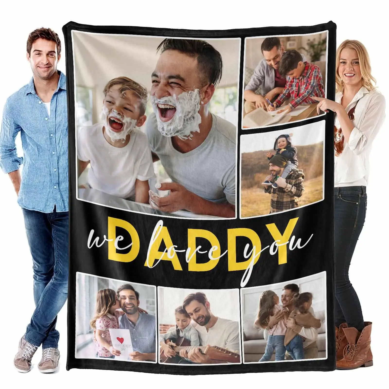 Personalized Gifts for Father's Day Custom Photos Blanket with Daddy We Love You Throw Blankets, Customized Photo