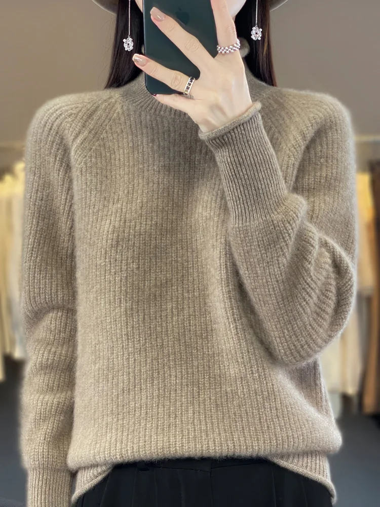 New Autumn Winter Women Sweater Thick Mock Neck 100% Merino Wool Pullover Solid Casual Cashmere Knitwear Korean Fashion Top