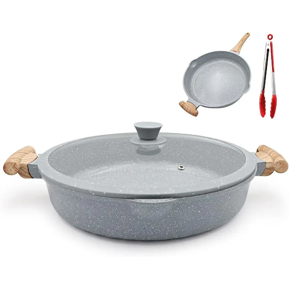 

Керамическая сковорода-сотейник 2-в-1 с антипригарным покрытием, 13,5 дюймов, большая, с крышкой, нетоксичная, без PTFE и PFOA, совместима с