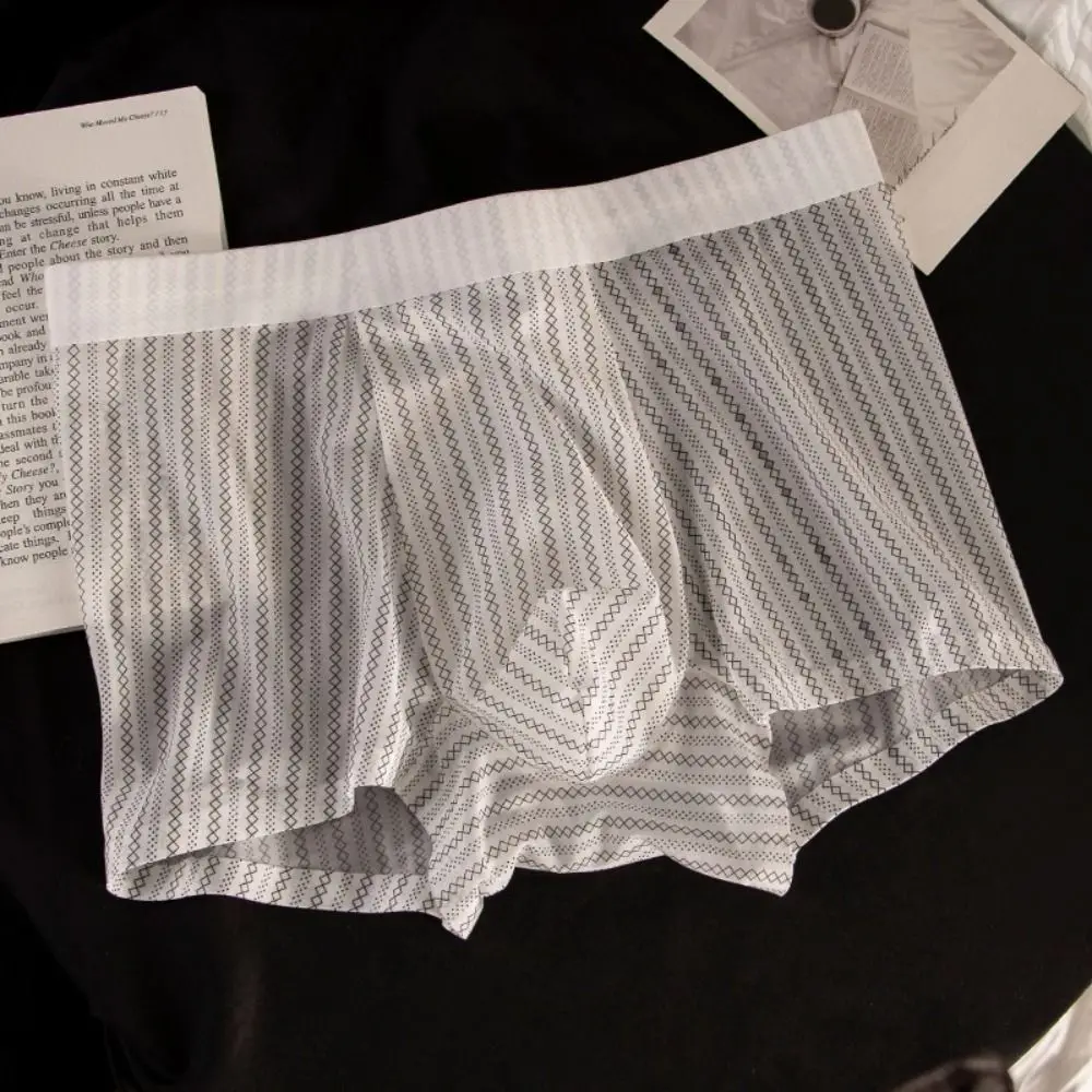 مريحة رقيقة الحرير الجليد سراويل داخلية للرجال انظر من خلال تنفس شعور رائع السروال سلس شريط ليوبارد طباعة الملاكمين يوميا