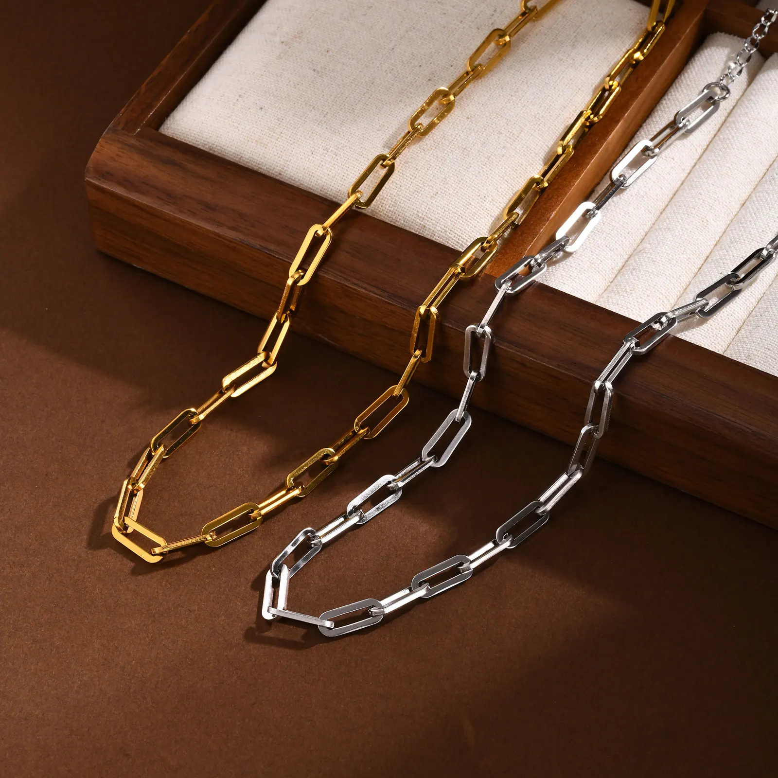 5mm Paper Clip Chain Necklace for Men Women, Stainless Steel Silver Link Choker, Minimalist Punk Hip Hop Jewelry Gift