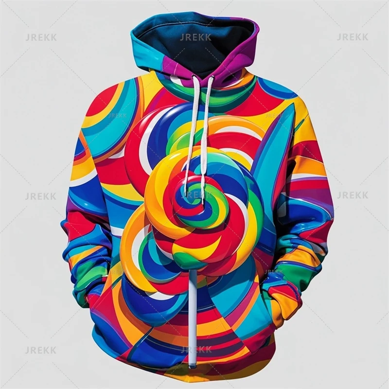 Rainbow Colored Lollipops Men's Hoodies Funny Cute Kids Design Oversize Sweatshirt Long Sleeves Sports Clothing Autumn Hooded