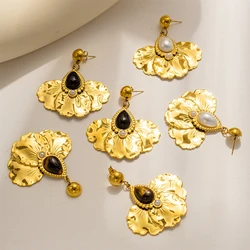 Loe| Natural Stone Flower Earring Women Stainless Steel Luxury Gold-plated Party Jewelry New Design
