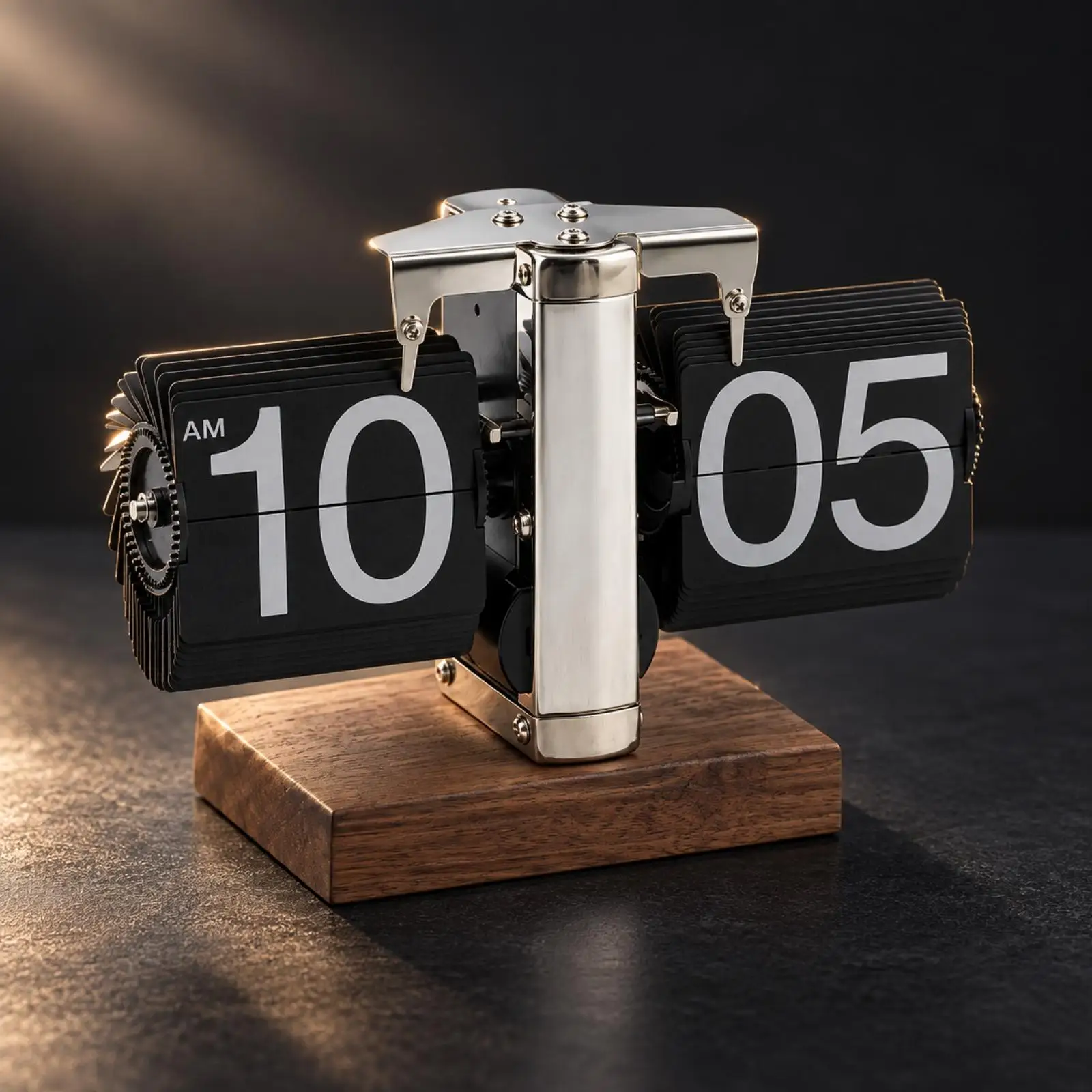 Compact Desktop Flip Clock Easy to Read Flip Clock with Wooden Base Accurate Low