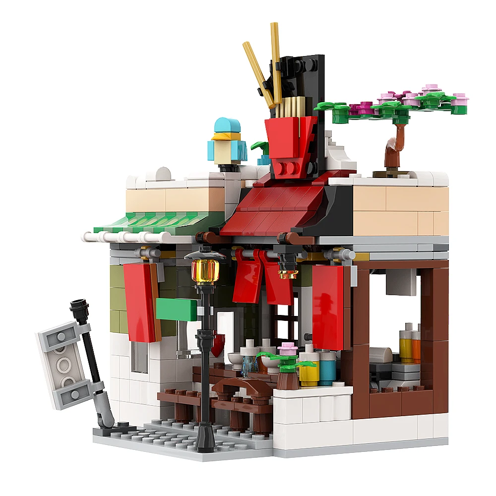 

Gobricks MOC Вид на город, улица, магазин лапши, набор экспонированных строительных блоков, рынок, магазин, стенд, образование, кирпичные игрушки для детей, подарок