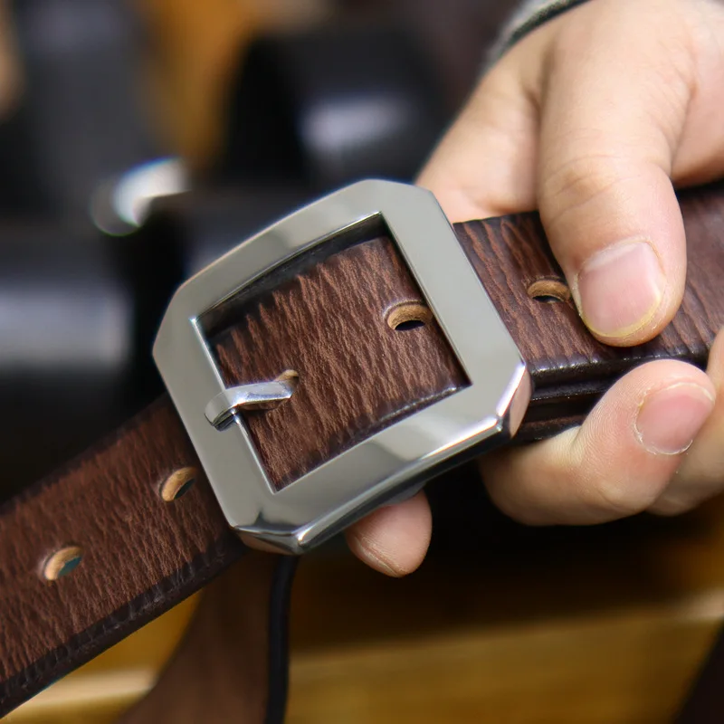 

Men's thickened pure steel hand-rubbed American retro belt versatile casual top layer pure cowhide belt