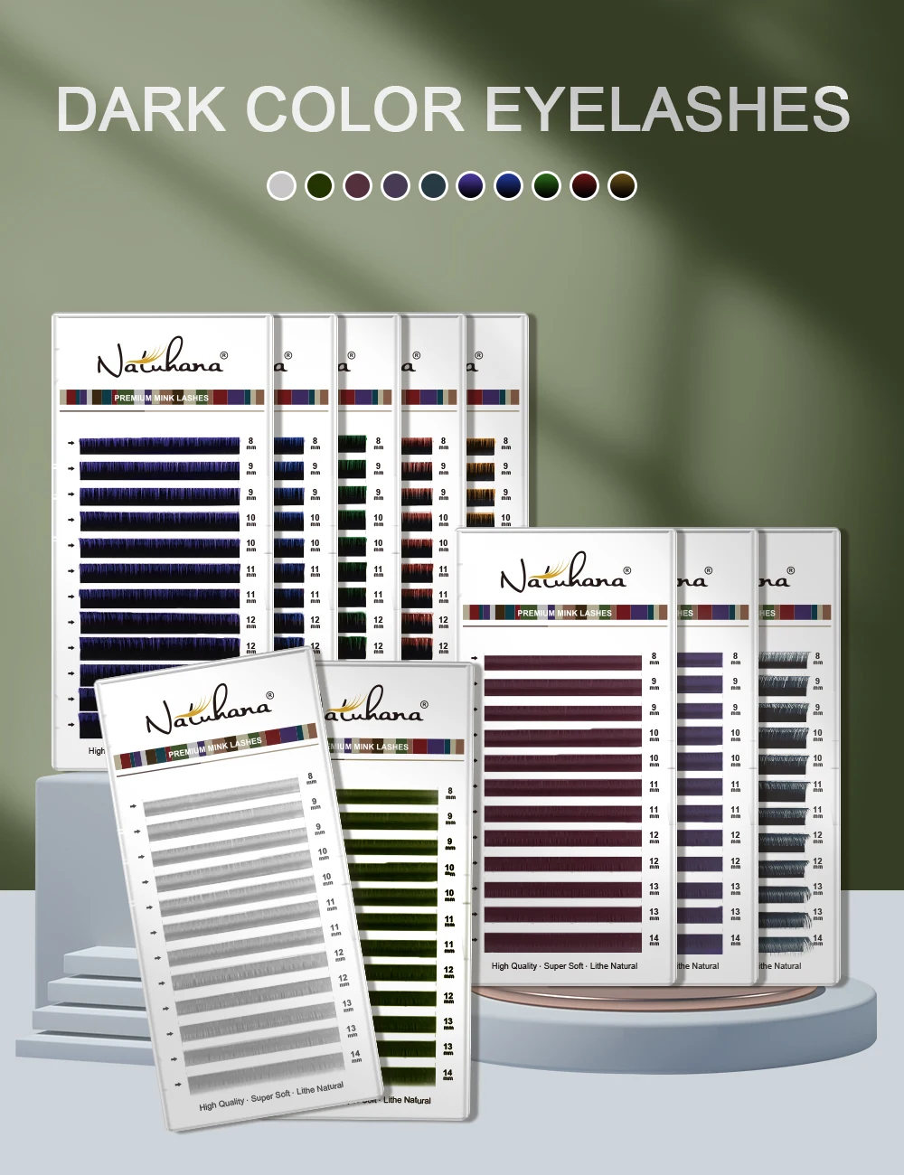 NATUHANA Dunkelfarbene Wimpernverlängerung, individuelle natürliche falsche Nerz-bunte Wimpern, grau-blaue Wimpern für Party-Make-up – Detail 4