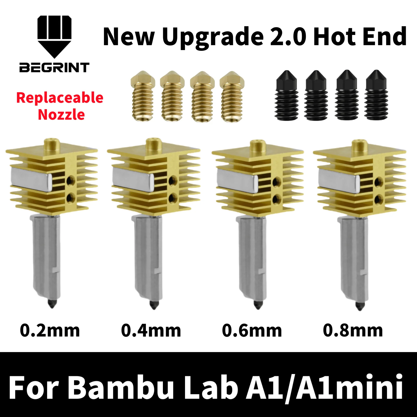 NEW Hotend For Bambu Lab A1 Mini Assembly Hotend Kit 0.2 0.4 0.6 0.8MM Replaceable Nozzle For 3D Printer Bamboo Lab A1/A1 Mini