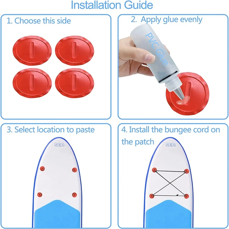 Pad Eye Cord Kit,D-Ring Patch+Bungee Shock Cord+Hooks-Deck Lashing Ring With Plate For Boat Kayak Accessories