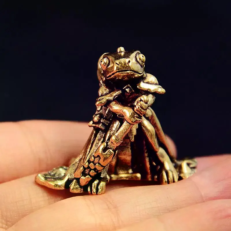 Vintage Brass Frog Statue Miniature Frog Sculpture Antique Animal Figurine Tea Pet Home Office Decor For Collectors