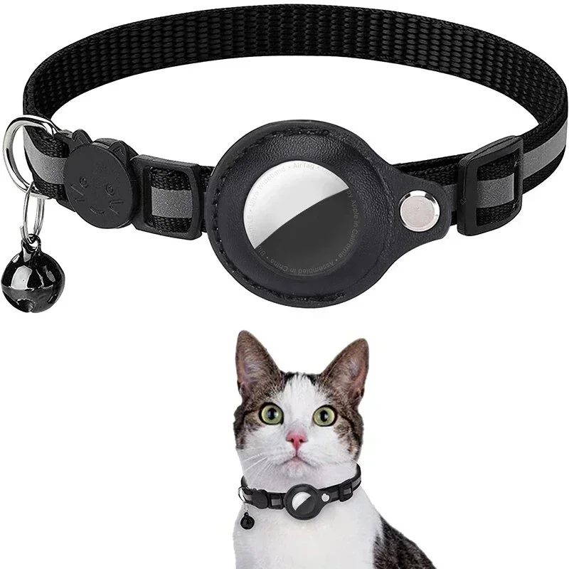 Pet Products Anti-Lost Cat Collar for Airtag Tracker Protective Case with Bell No GPS Reflective Cats Necklace Kitten Accesories view 2