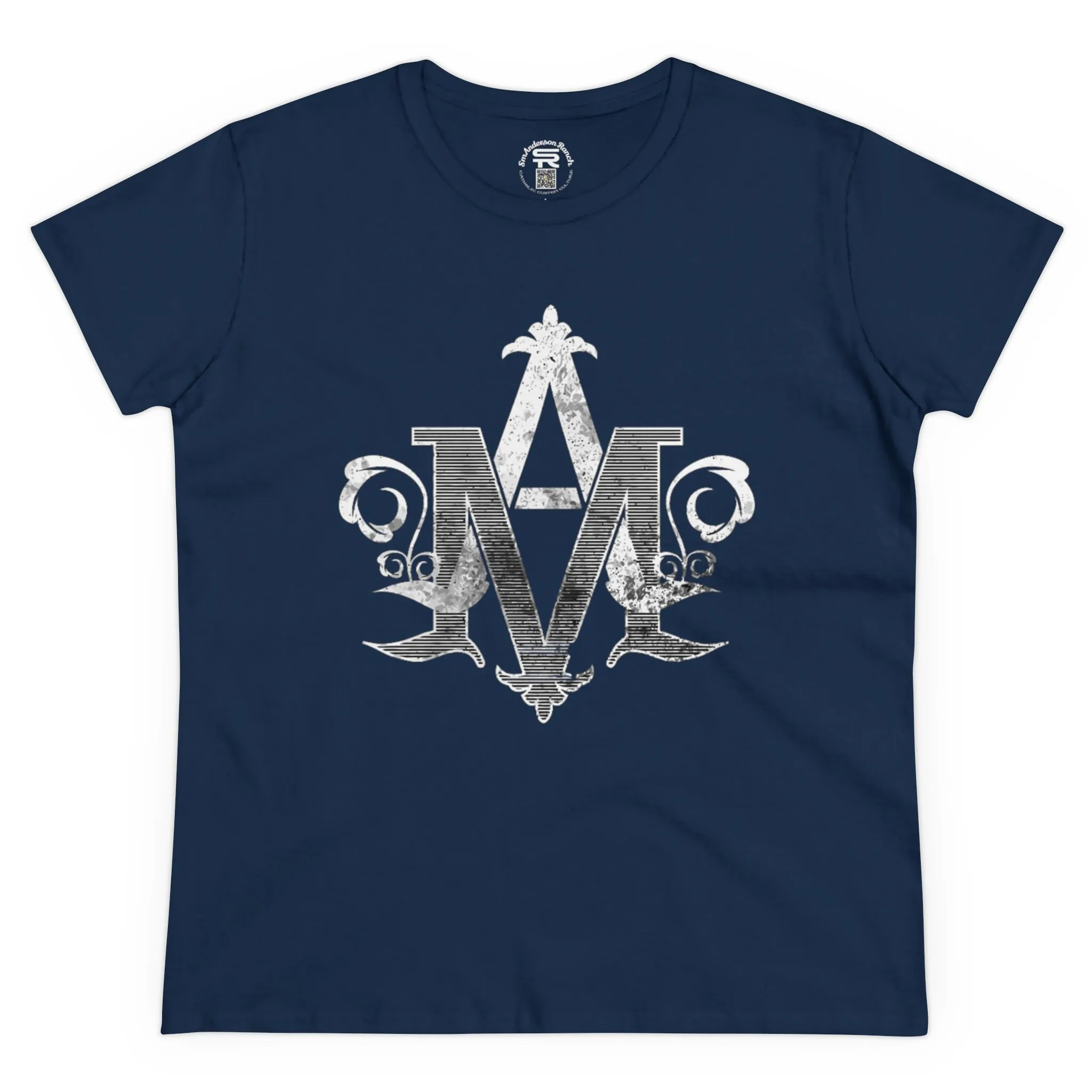 

Women s Ave Maria Mary Auspice SR Traditional Catholic Christian Religious Midweight Cotton T Shirt