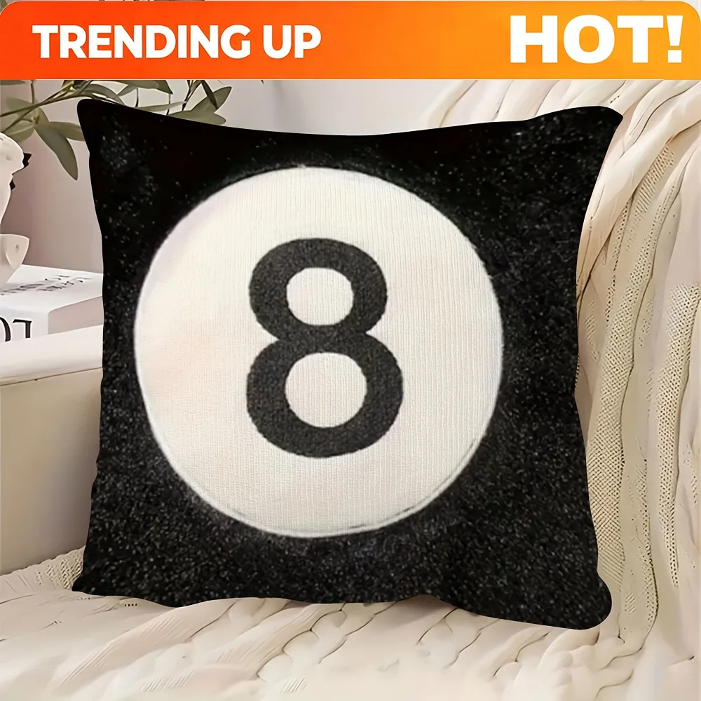 Customize A Black Cushion Cover Featuring The Number 8 in a Billiard Design, Made of Short Plush with One-Sided Printing And a Z
