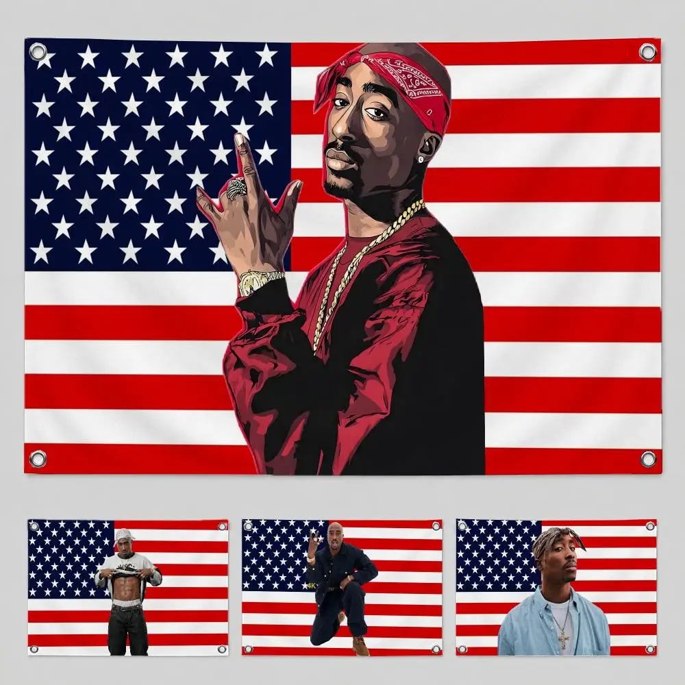 Rapper Tupac Shakur Flags Yard Garden Decor Banner Indoor Outdoor Wall Hanging Flag Home Patio Wall Art Decoration