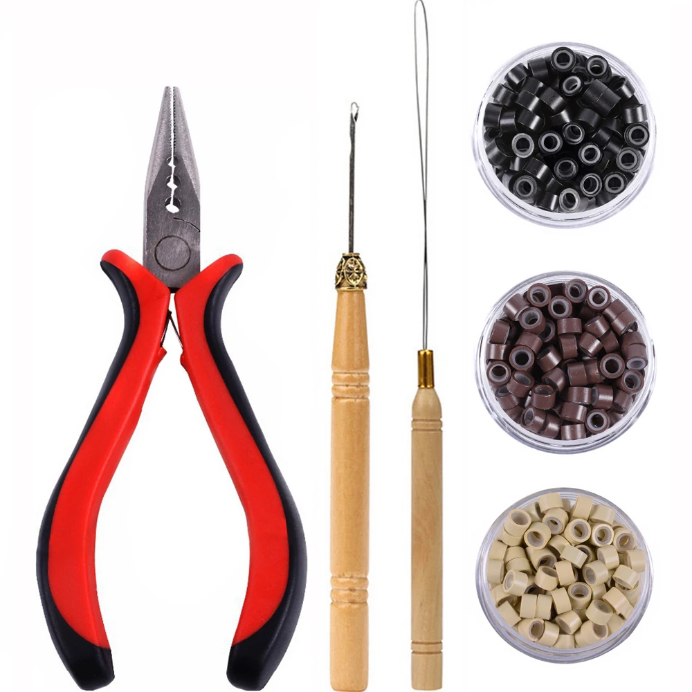 

Hair Extensions Beads Tools Kit with Micro Pulling Needle Loop Threader And 500pcsSilicone Lined Micro Rings for Hair Extensions