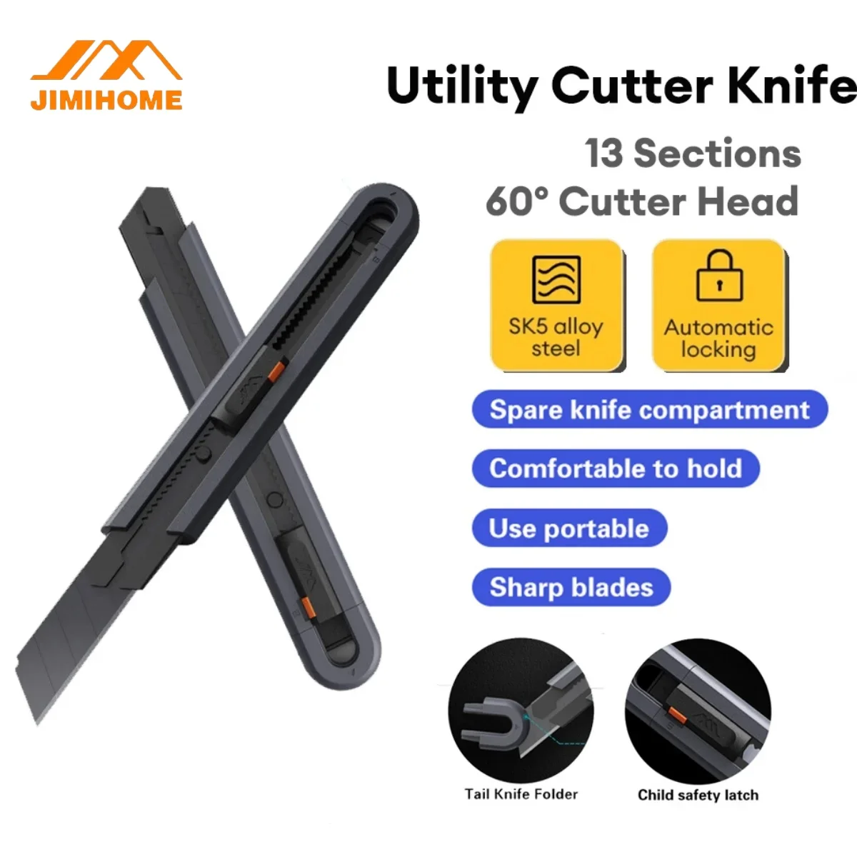 JIMIHOME Tools Cutter Knife 17CM Handy Utility Knife Cutter Stainless Snap-off Blade Knife Wide Blade Cutter JM-G12013