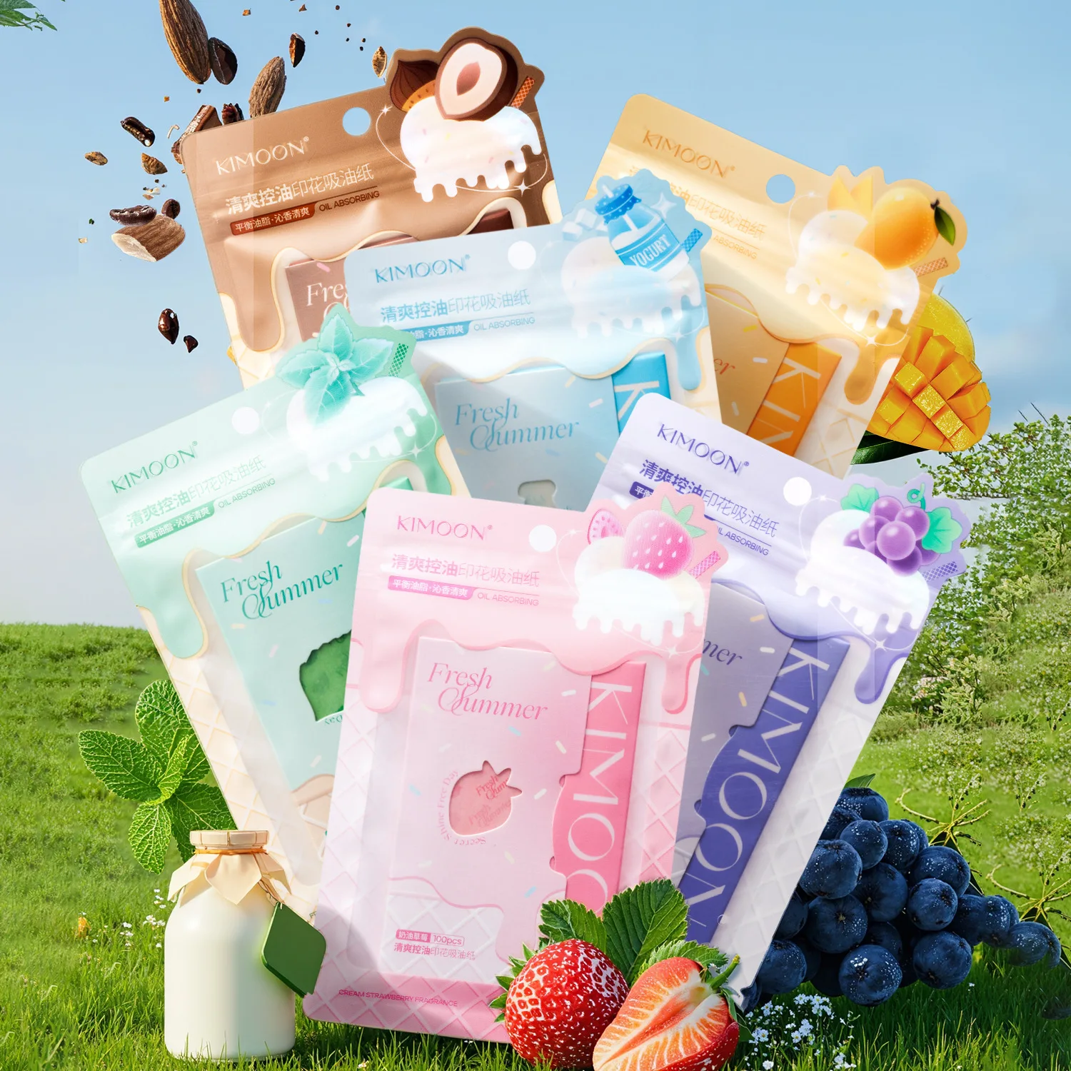 KIMOON Printed Oil Blotting Sheets for Face & Scalp Cute Box Oil Absorbing Paper Summer Fresh Makeup Tool