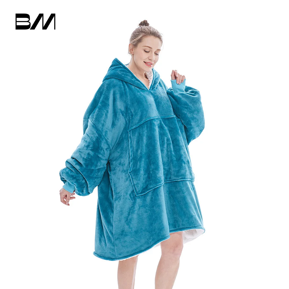 Hoodies Plaid Pullover Hooded Blanket With Sleeve Winter Fleece Oversized Big Sweatshirt For Women Solid Color Various Colors