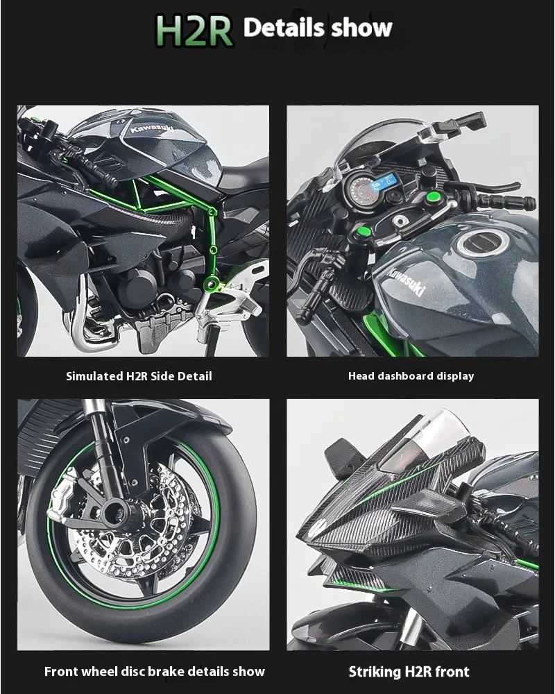 1:12 Alloy Car Model Kawasaki Ninja H2R Motorcycle Metal Model Collection Ornaments Sound and Light Children's Toys
