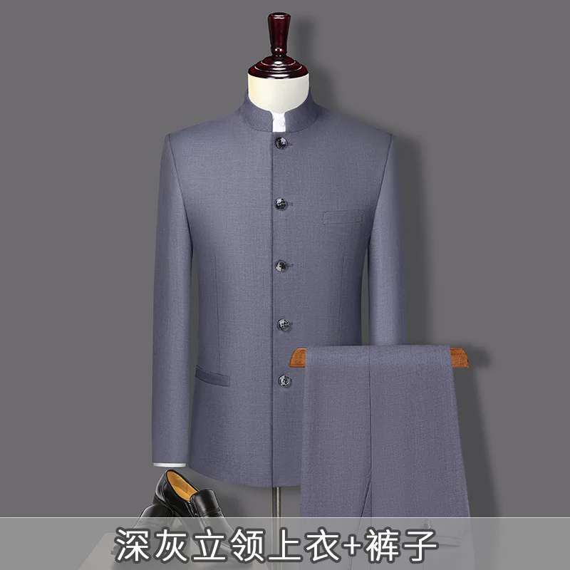 Terno de colarinho chinês para homens, vestido fino noivo, melhor vestido de homem, porta secreta, B6011, Zhongshan