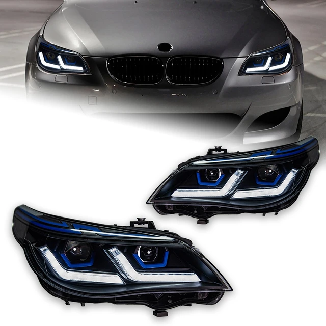 BMW E60 2003-2009 523i 530i用カーヘッドライト,エンジェルアイ付きLEDヘッドライト,キセノンカーアクセサリー