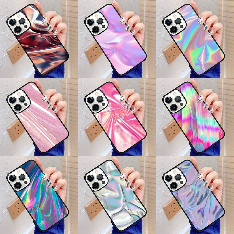 Iridescent Holographic Art Phone Case Cover For iPhone 16 15 SE2020 6 6s 7 8 plus 11 12 mini 13 14 pro max shell coque