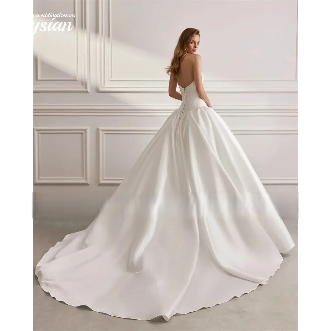 Роскошное свадебное платье принцессы без рукавов по индивидуальному заказу, атласные свадебные платья, свадебные платья на шнуровке, платья de novia