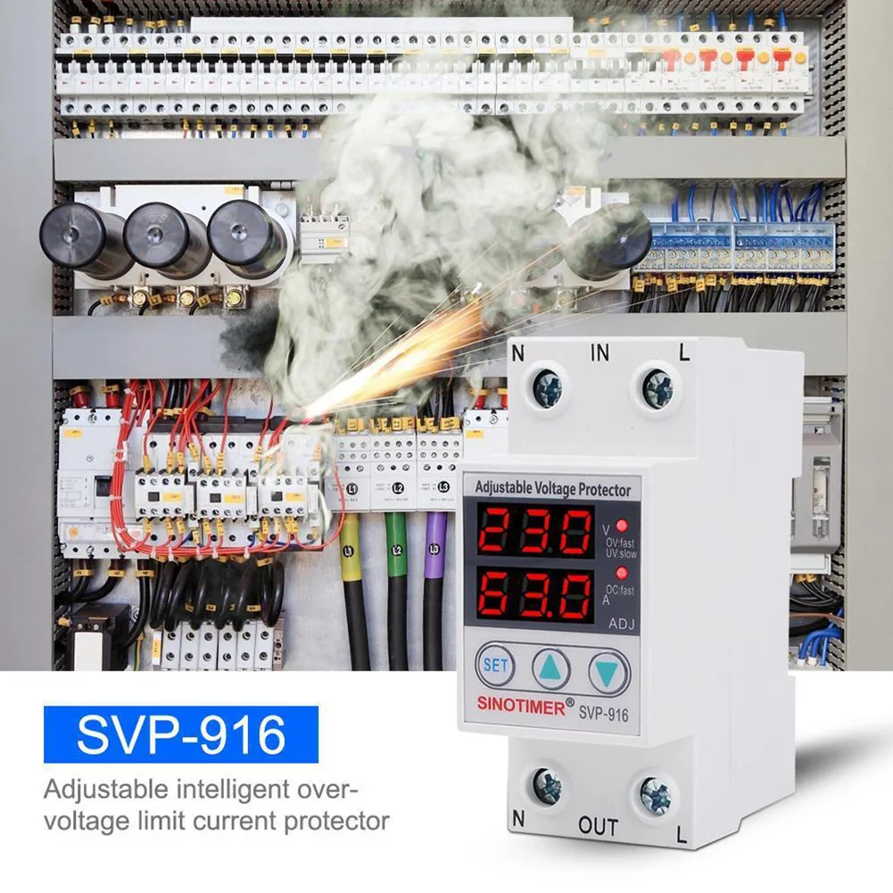 40/63/80A SVP-916 Adjustable Voltage Surge Protect Limit Current Protection Auto Recover Over Under Voltage Limit Current Relay
