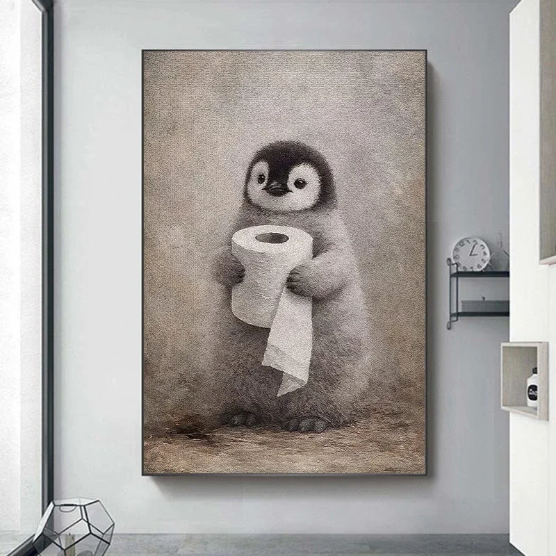 Whimsical Cute Animals Holding Toilet Paper Posters Funny Bathroom Modern Prints Canvas Wall Art Pictures Home Living Room