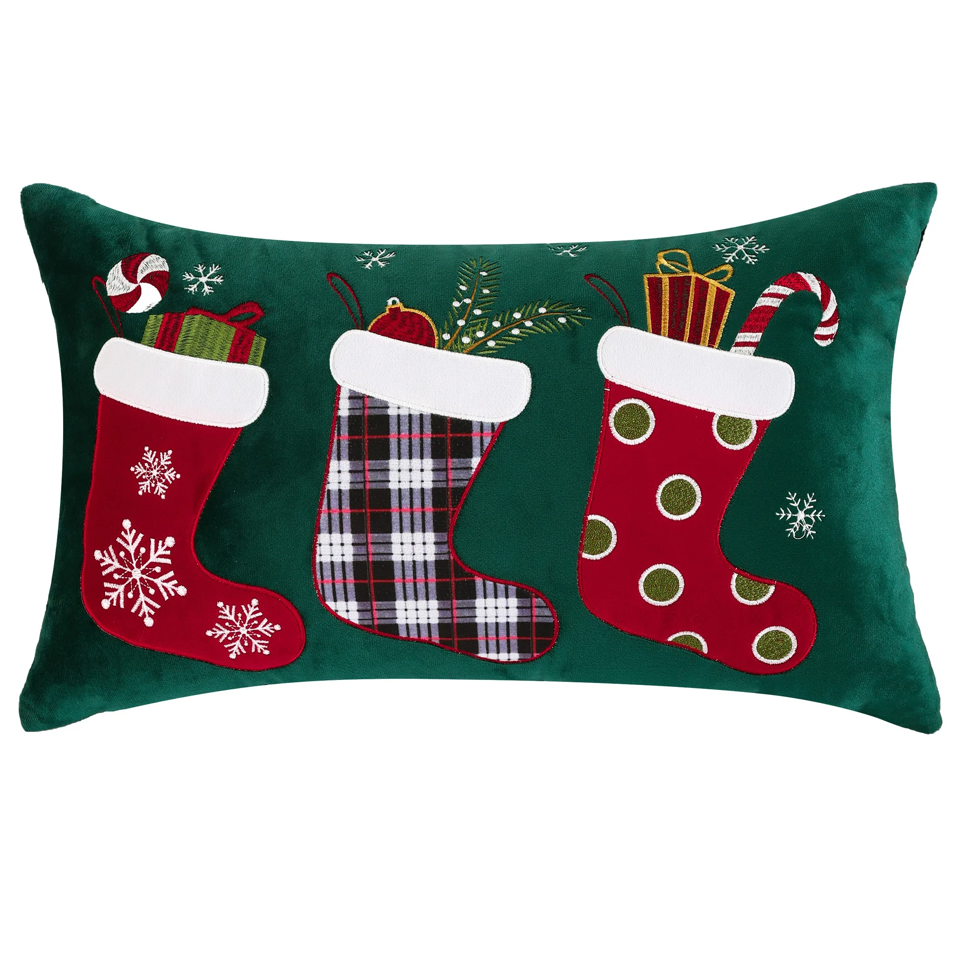 

Christmas Tree Decor Stocking Pillowcase Velvet Embroidered Lumbar Pillow Cover Green Velvet Holiday Decoration Cushion Cover