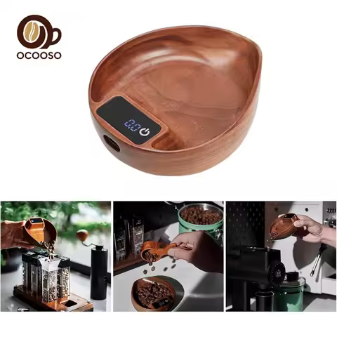 OCOOSO Walnut Digital Coffee Scale Rechargeable Coffee Weighing Tray for Coffee Enthusiasts Multifunctional Kitchen Food Scale