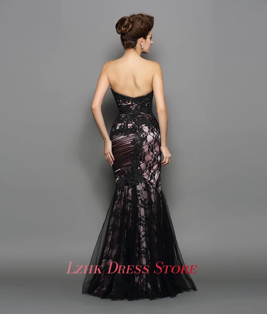 Vestido de noite sereia de renda sexy personalizado, delicado, sem mangas, amor, comprimento até o chão