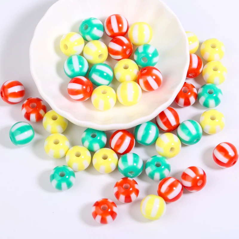 20Pcs 12mm Christmas Colors Round Acrylic Beads Stripe Spacer Loose Beads For DIY Jewelry Making Bracelet Necklace Accessories