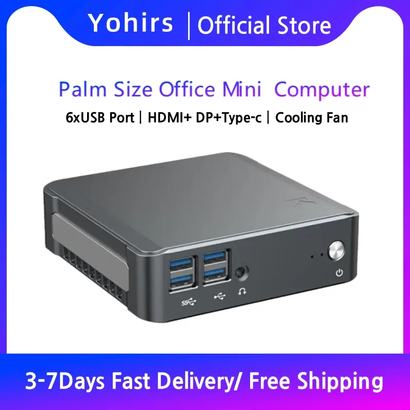 Yohirs Mini Desktop Pc 8th Gen Processor Core i5 8265U i7 8565U Pentium Gold 5405U Dual DDR4 Windows10 HD2.0 4K Office Computer