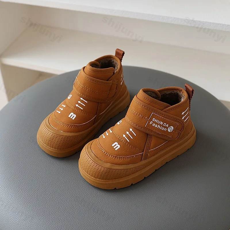 Boys' Retro Warm Casual High Top Snow Boots Winter 2025 Childrens' Soft Comfortable Versatile Fashion Trend Plush Cotton Boots