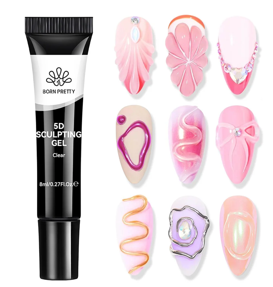 BORN PRETTY 1/2 Stück 8 ml 5D-Bildhauergel mit festem Spiegelpulver, DIY-Nagelprägegel zum Malen, Schnitzen von Nägeln – Detail 3