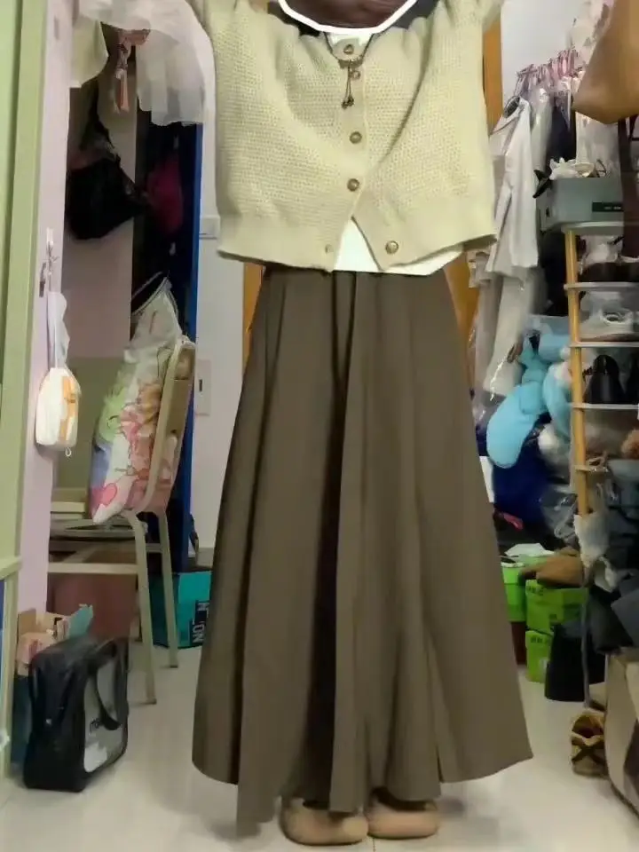 Vintage high-waisted umbrella skirt Maillard 2025 spring and summer pear-shaped thin gentle wind drape pleated skirt skirt women