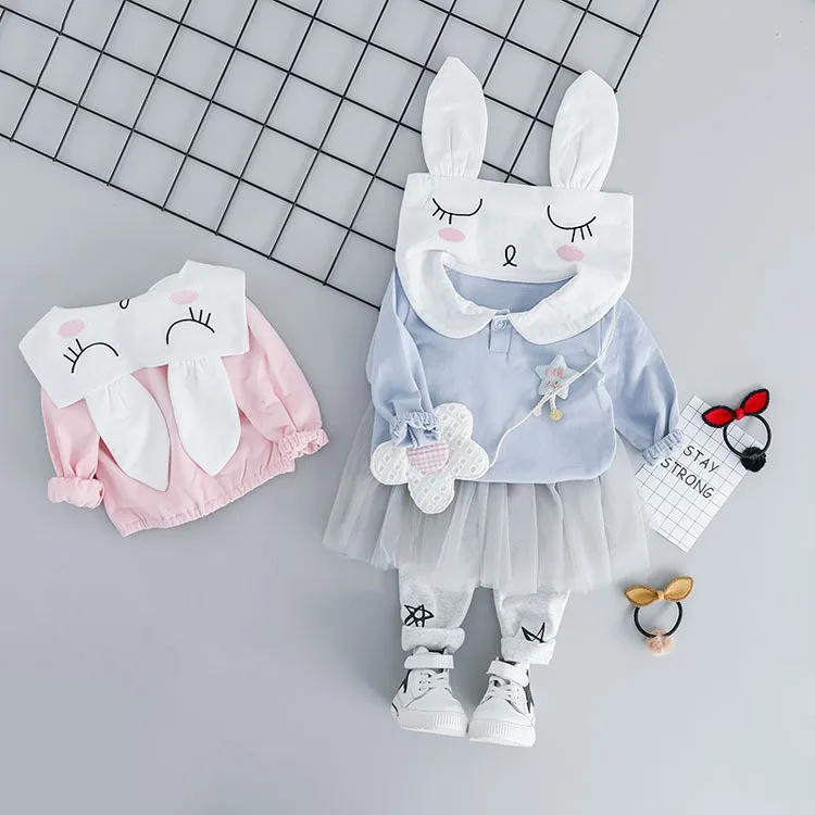 

Spring and Autumn New Fashion Girls' Clothing Cute Top Tights Skirt Children's Round Neck Sweet Sports Suit Baby Casual Wear