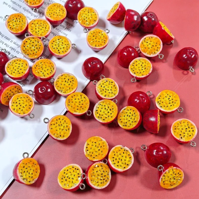 New arrived 50pcs/lot color pattern print cartoon passion fruit shape resin beads with hanger diy jewelry garment accessory