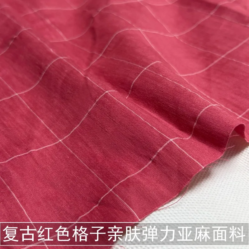 2meters-retro-red-plaid-skin-friendly-stretch-linen-shirt-dress-casual-pants-linen-fabric-summer