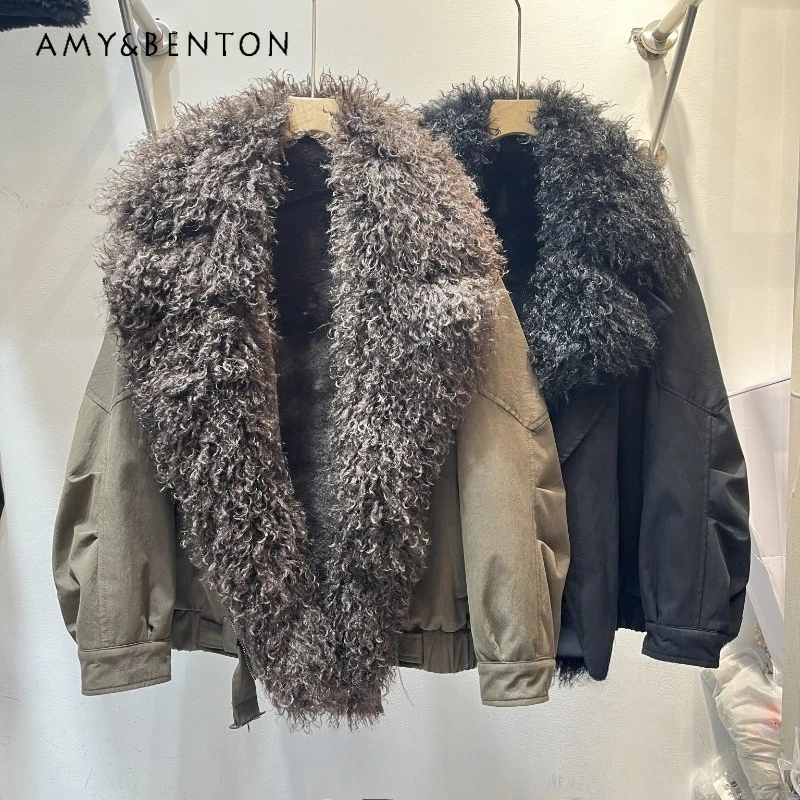 معطف سترة لخريف وشتاء 2025 موضة شعبية بقصة ضيقة من الفرو الصناعي Jaquetas تصميم فريد من نوعه من صوف الضأن سترة أنيقة من فروي ملابس خارجية #1