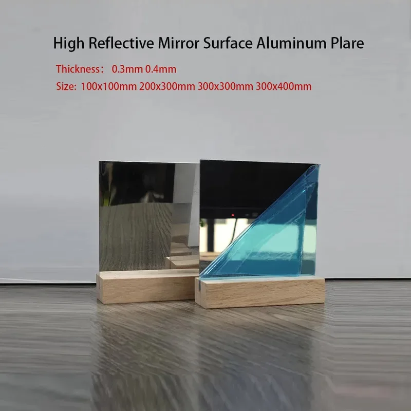 Mirror Finish Aluminum Sheet 95% Reflectivity DIY Metal Plate 0.3mm 0.4mm Thickness 100x100mm to 300x400mm