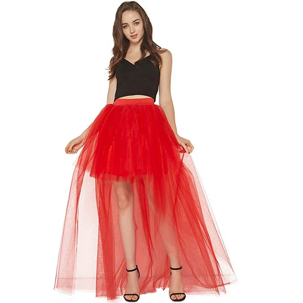 Explosieve Sexy Zwaluwstaart Onregelmatige Mesh Rok Effen Kleur Mesh Voor Korte Rug Lange Bladerdeeg Rok Petticoat Onderrok