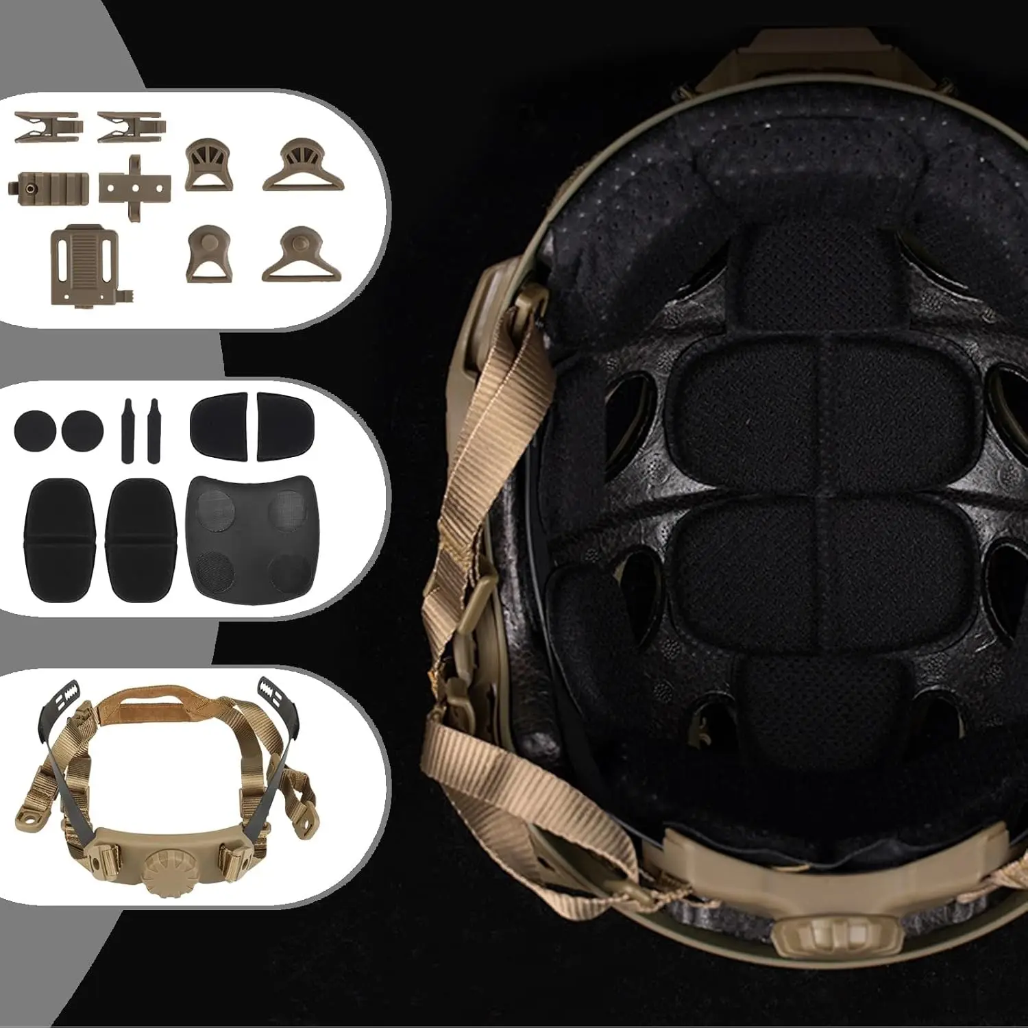9-in-1 고속 전술 헬멧 세트 (헤드셋, 야간투시경, 신호등 포함) 야외 페인트볼 범프 헬멧 키트 (사냥, 근접전투, 에어소프트 사격용)