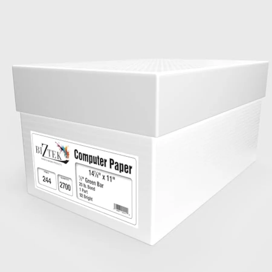 

Continuous Computer Paper 14 7/8 x 11 92 Bright 20 lb 1/2" Green Bar 2 700 Sheets per Carton 9113