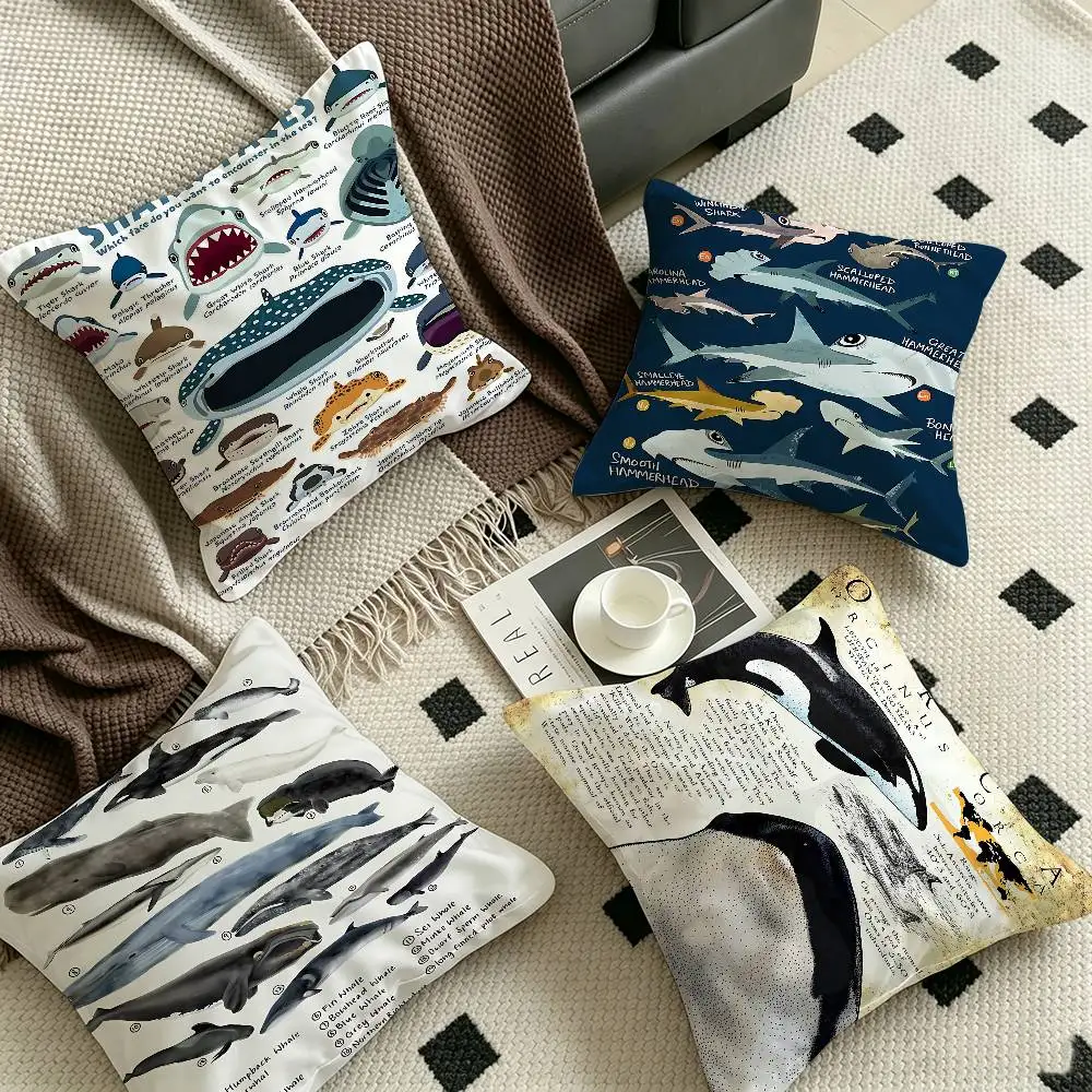 Whale And Shark Ocean Animals  Personalized picture text home decorative pillows Household Gifts 45x45cm