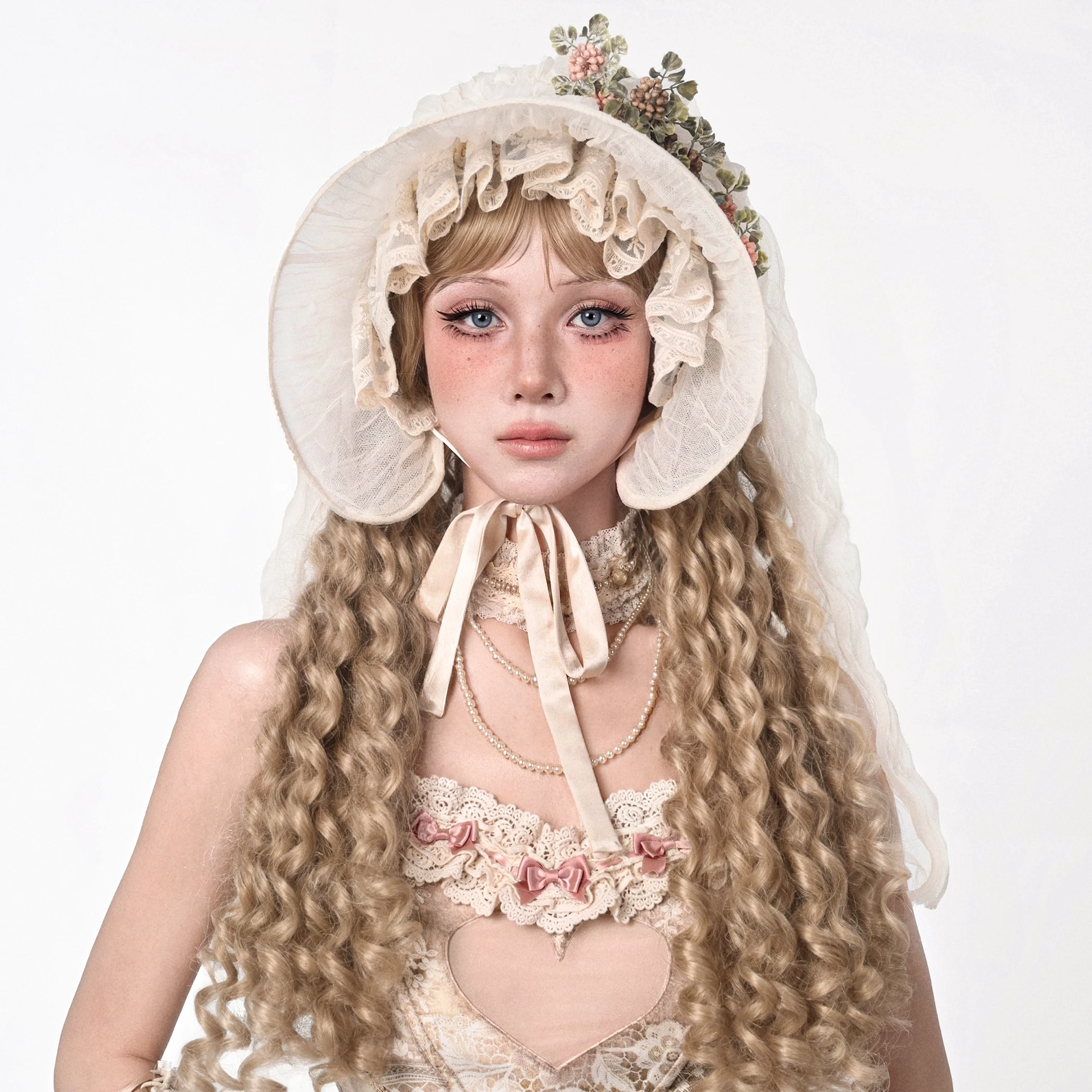 Broken Bone Original Design European Retro Elegant Lolita Sweet Florals Sashes Lace Country Round Fedoras Halloween Mesh Hat