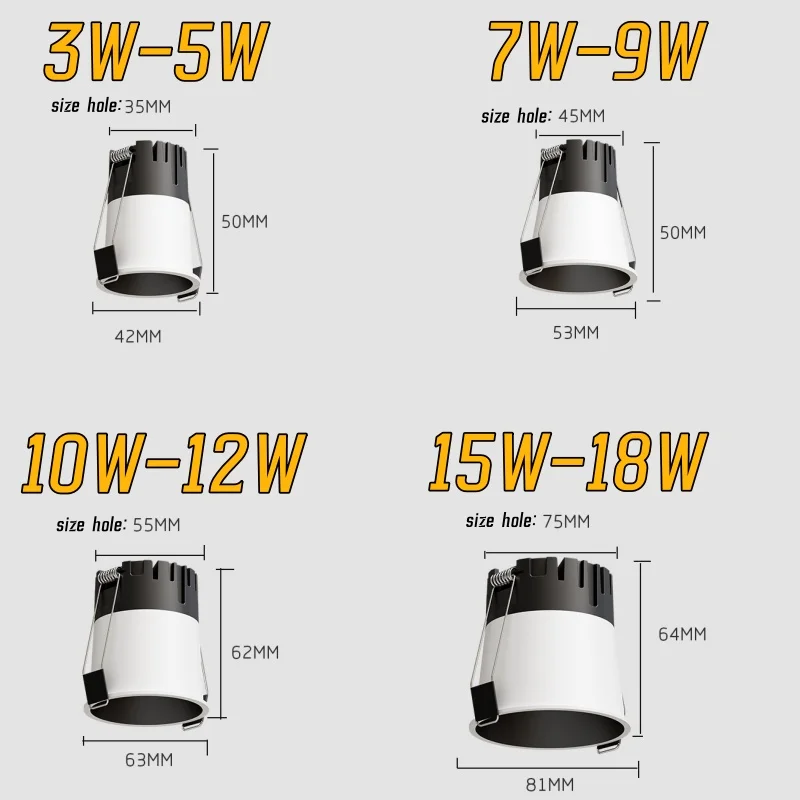 Lampu Sorot COB Anti-silau Mini Terintegrasi 3W 7W 10W 12W 15W LED Downlight Dapat Diredupkan 18W AC85-265V Penerangan Rumah Tangga dan Komersial