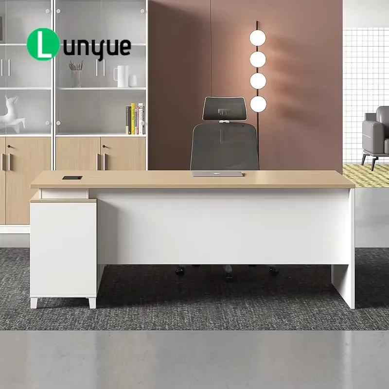 Modern L Shaped Executive Office Desk Computer Workstation Staff Writing Table with Chair Set Home Business Furniture