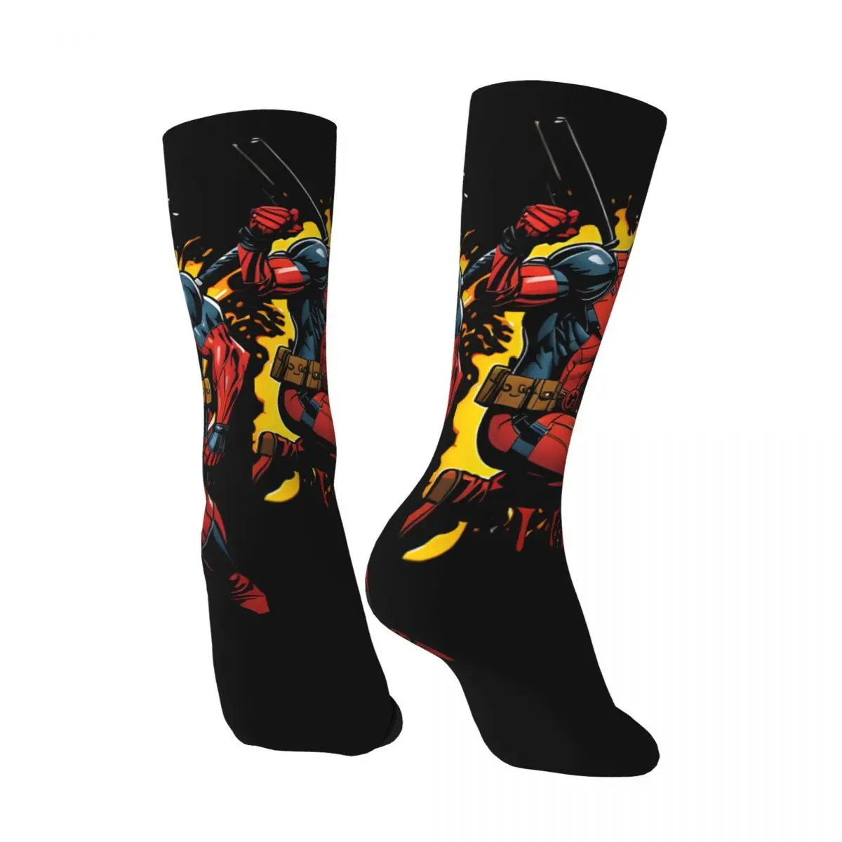 Crazy compression Popular Movies Sock for Men Harajuku Deadpool & Wolverine Seamless Pattern Crew Sock Novelty